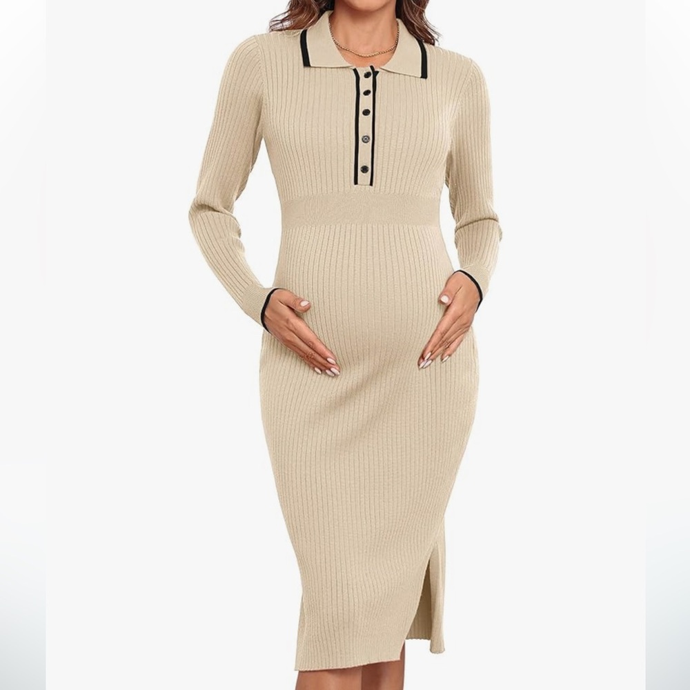 Form fitting beige maternity dress size medium